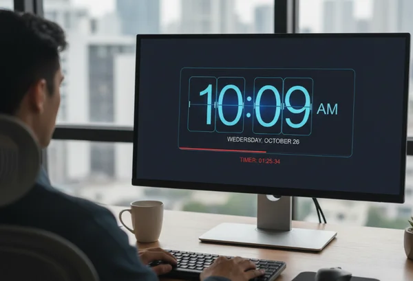 หน้าจอแสดงเวลาดิจิทัลขนาดใหญ่บนหน้าจอคอมพิวเตอร์