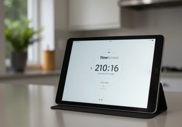 TimeScreen displayed on a tablet in a home setting