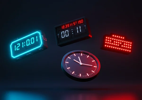 Various online clock themes: flip, LED, digital, analog.